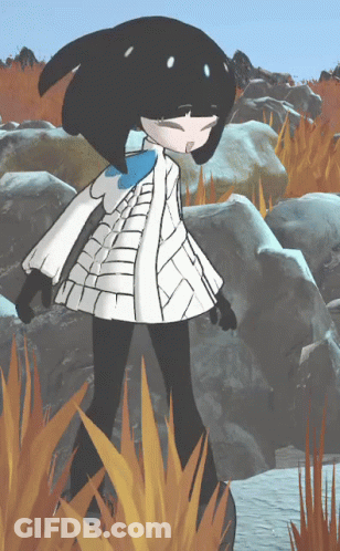 A Cartoon Character Is Standing In A Field With Rocks GIF