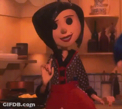A Cartoon Character Is Standing In A Kitchen With A Frying Pan In Front Of Her . GIF