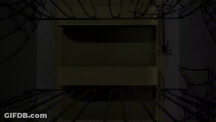 A Cartoon Character Is Standing In A Room Looking Out Of A Window . GIF