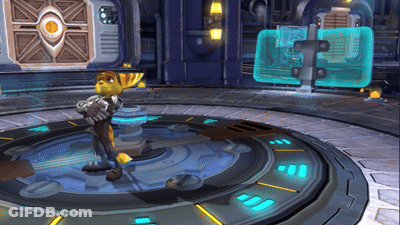 A Cartoon Character Is Standing In A Room With A Clock And A Screen That Says ' Aa ' On It GIF