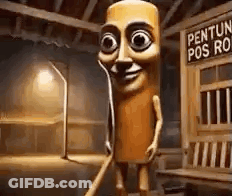 A Cartoon Character Is Standing In A Room With A Sign That Says Pennsylvania Post Office . GIF