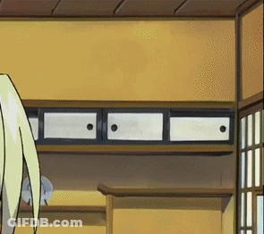 A Cartoon Character Is Standing In A Room With Shelves And A Window GIF