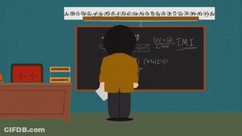 A Cartoon Character Is Standing In Front Of A Blackboard With A Math Problem On It GIF