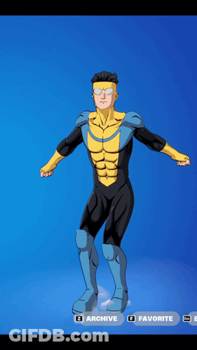 A Cartoon Character Is Standing In Front Of A Blue Background With A Favorite Button GIF