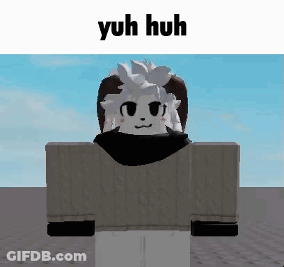 A Cartoon Character Is Standing In Front Of A Blue Sky With The Words Yuh Huh Above Him . GIF