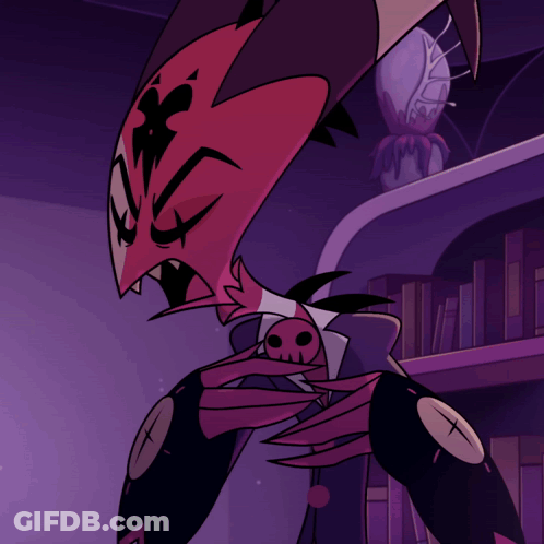A Cartoon Character Is Standing In Front Of A Book Shelf GIF