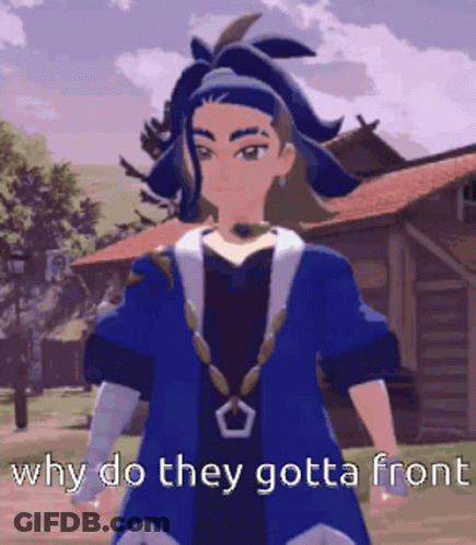 Cartoon Character In Front Of Building Asking Why Do They Gotta Front GIF