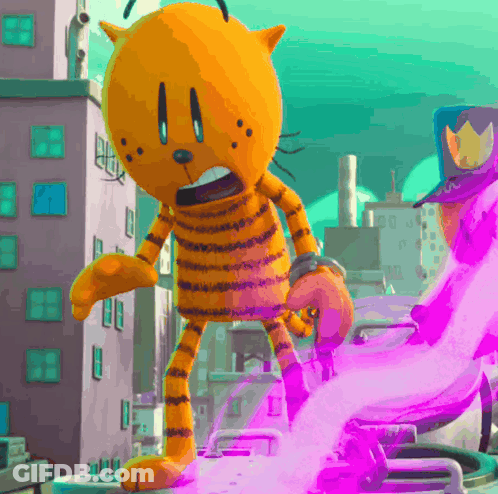A Cartoon Character Is Standing In Front Of A Building GIF