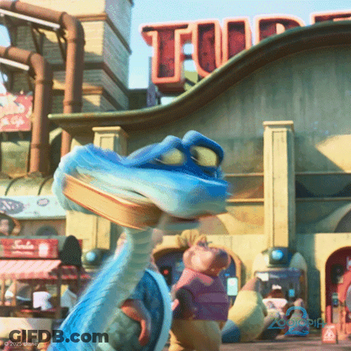 A Cartoon Character Is Standing In Front Of A Building That Says ' Tuff ' On It GIF