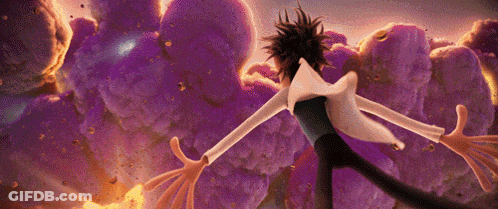 A Cartoon Character Is Standing In Front Of A Bunch Of Purple Balls GIF