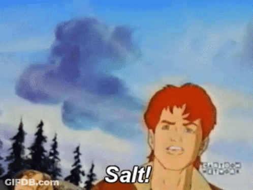 A Cartoon Character Is Standing In Front Of A Cloudy Sky And Says Salt . GIF