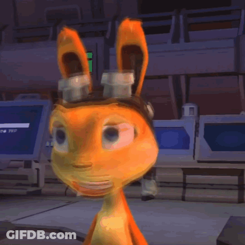 A Cartoon Character Is Standing In Front Of A Computer Monitor That Says ' A ' On It GIF