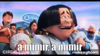 A Cartoon Character Is Standing In Front Of A Crowd And Says `` A Mimir , A Mimir `` . GIF