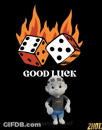 A Cartoon Character Is Standing In Front Of A Dice That Says Good Luck GIF