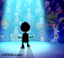 A Cartoon Character Is Standing In Front Of A Display Of Cartoon Characters Including A Dog GIF