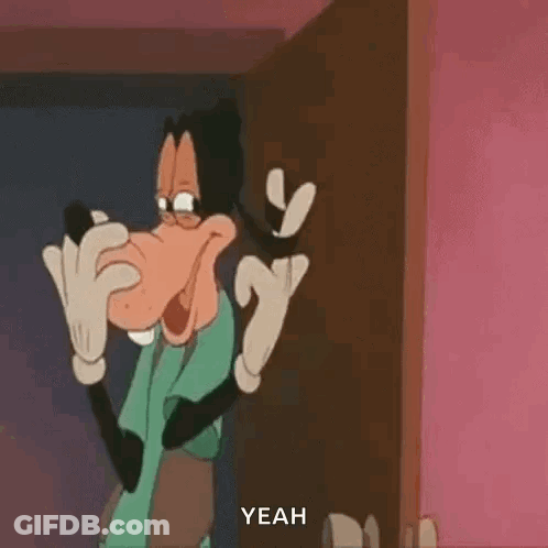 A Cartoon Character Is Standing In Front Of A Door And Making A Funny Face . GIF