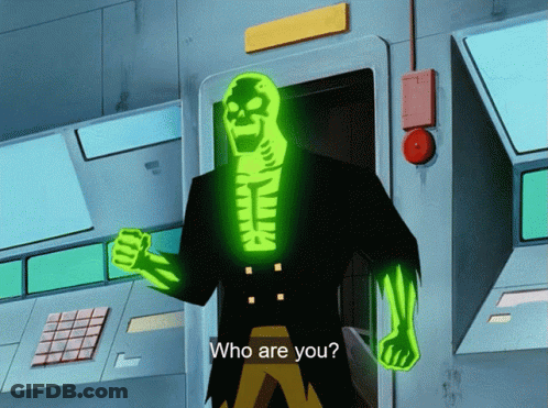 A Cartoon Character Is Standing In Front Of A Door That Says Who Are You GIF