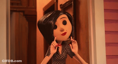 A Cartoon Character Is Standing In Front Of A Door With A Pair Of Scissors In Her Hand GIF