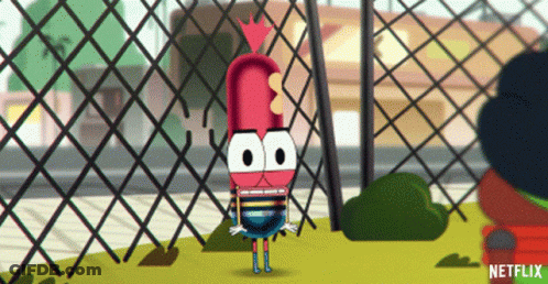 Cartoon Character Standing In Front Of Fence With Netflix Logo GIF