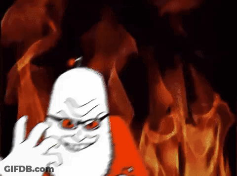 A Cartoon Character Is Standing In Front Of A Fire And Making A Face GIF