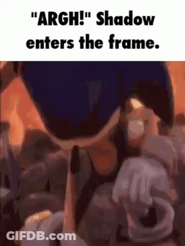 A Cartoon Character Is Standing In Front Of A Fire And Says `` Argh ! '' Shadow Enters The Frame . GIF