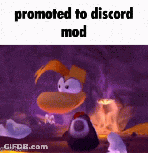A Cartoon Character Is Standing In Front Of A Fire And Says `` Promoted To Discord Mod '' . GIF