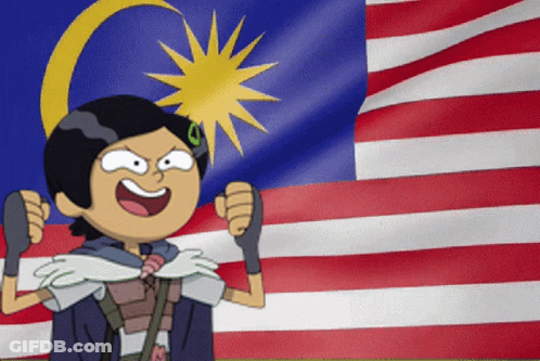 A Cartoon Character Is Standing In Front Of A Flag GIF