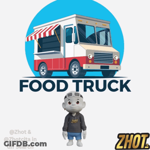 A Cartoon Character Is Standing In Front Of A Food Truck That Says Food Truck GIF