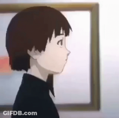 A Cartoon Character Is Standing In Front Of A Framed Picture On A Wall . GIF