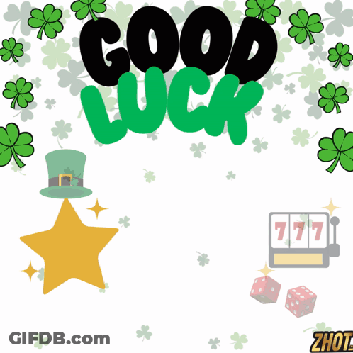 A Cartoon Character Is Standing In Front Of A Good Luck Sign GIF