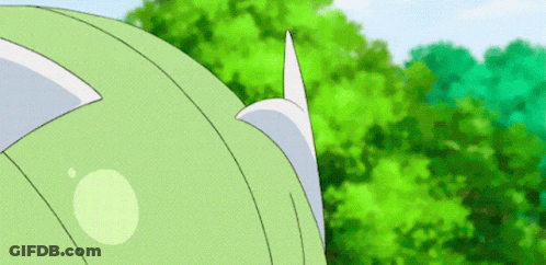 A Cartoon Character Is Standing In Front Of A Green Forest . GIF