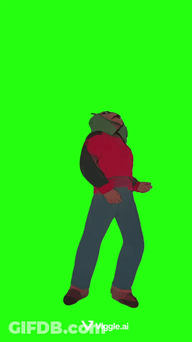 A Cartoon Character Is Standing In Front Of A Green Screen With A Viggle.ai Logo . GIF