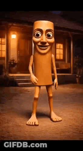 A Cartoon Character Is Standing In Front Of A House Without Clothes . GIF