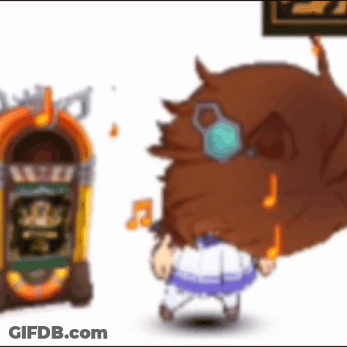 A Cartoon Character Is Standing In Front Of A Jukebox And Playing Music . GIF
