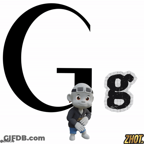 A Cartoon Character Is Standing In Front Of A Large Letter G GIF