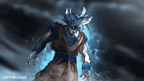 A Cartoon Character Is Standing In Front Of A Lightning Bolt In A Dark Room . GIF