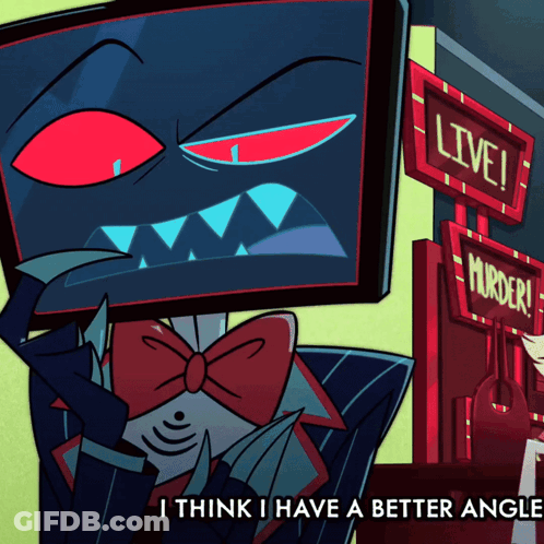 A Cartoon Character Is Standing In Front Of A Live Murder Sign GIF