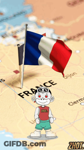 A Cartoon Character Is Standing In Front Of A Map With The Word France On It GIF