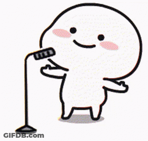 A Cartoon Character Is Standing In Front Of A Microphone . GIF