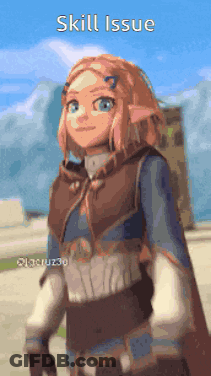 A Cartoon Character Is Standing In Front Of A Mountain With The Words Skill Issue Above Her GIF