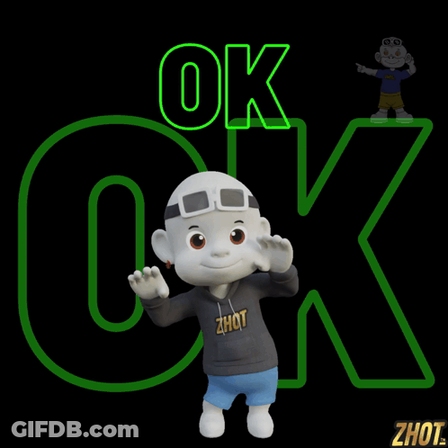 A Cartoon Character Is Standing In Front Of A Neon Sign That Says Ok GIF