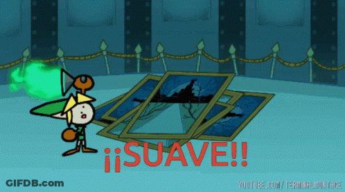 A Cartoon Character Is Standing In Front Of A Pile Of Paintings And The Words Suave Are Visible GIF