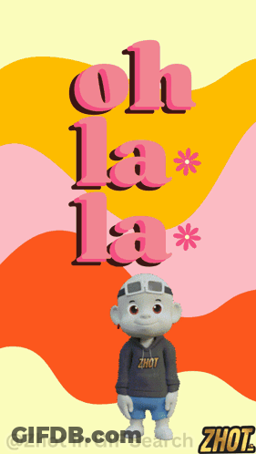 A Cartoon Character Is Standing In Front Of A Poster That Says " Oh La La " GIF
