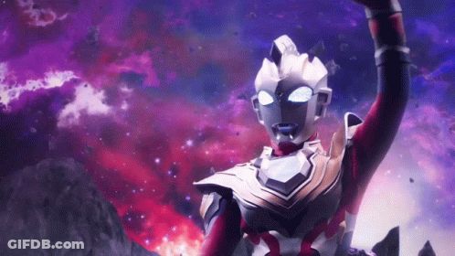 A Cartoon Character Is Standing In Front Of A Purple And Red Background GIF