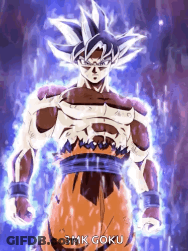 A Cartoon Character Is Standing In Front Of A Purple Background And Glowing In The Dark . GIF