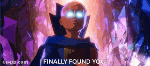 A Cartoon Character Is Standing In Front Of A Purple Background And Says `` I Finally Found You '' . GIF