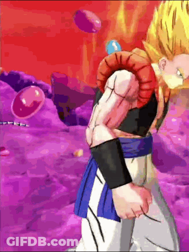 A Cartoon Character Is Standing In Front Of A Purple Background With A Red Background . GIF