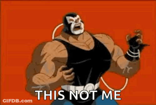 A Cartoon Character Is Standing In Front Of A Red Background And Saying `` This Not Me '' . GIF