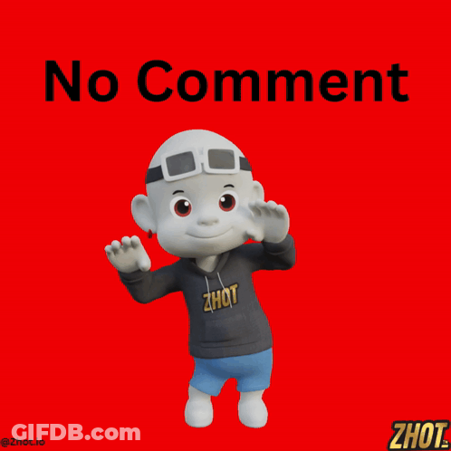 A Cartoon Character Is Standing In Front Of A Red Background That Says " No Comment " GIF
