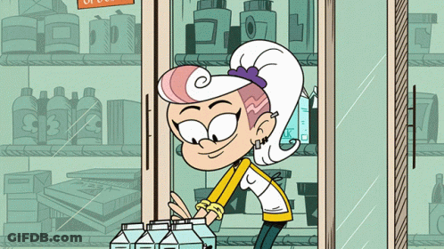 A Cartoon Character Is Standing In Front Of A Refrigerator With A Sign That Says ' Ice Cream ' On It GIF